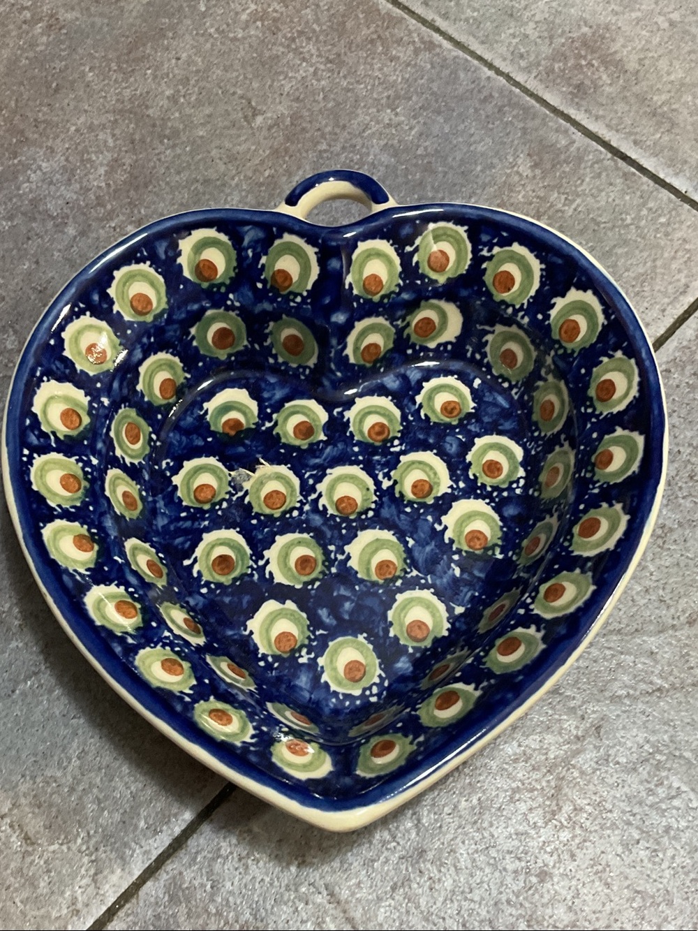 Hand-Painted Heart Ceramic Bowl - Blue